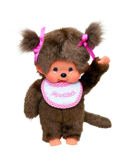 MONCHHICHI - Fille Bavoir Rose & Blanc - Peluche 20cm