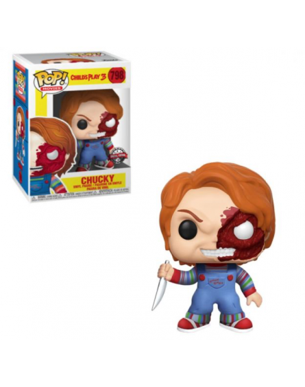 Chucky Jeu d´enfant POP! N°798 Movies Vinyl (Exc) figurine Chucky Half (BD) 9 cm