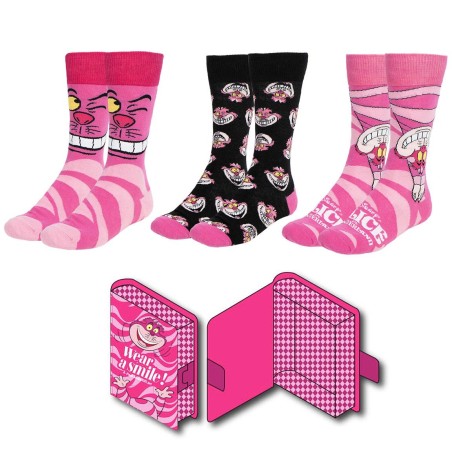 ALICE -Chat du Cheshire -Pack de 3 Paires de Chaussettes(Taille 36-43)