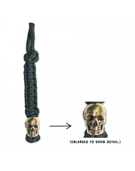 Porte-Clés Paracorde Black w Brass Skull Lanyard Homme TRIXIE & MILO